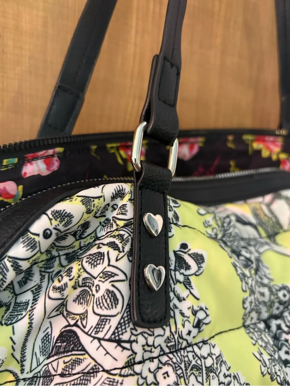 ⭐️ Betsey Johnson Neon Quilted Floral Weekender Tote with Black Trim⭐️